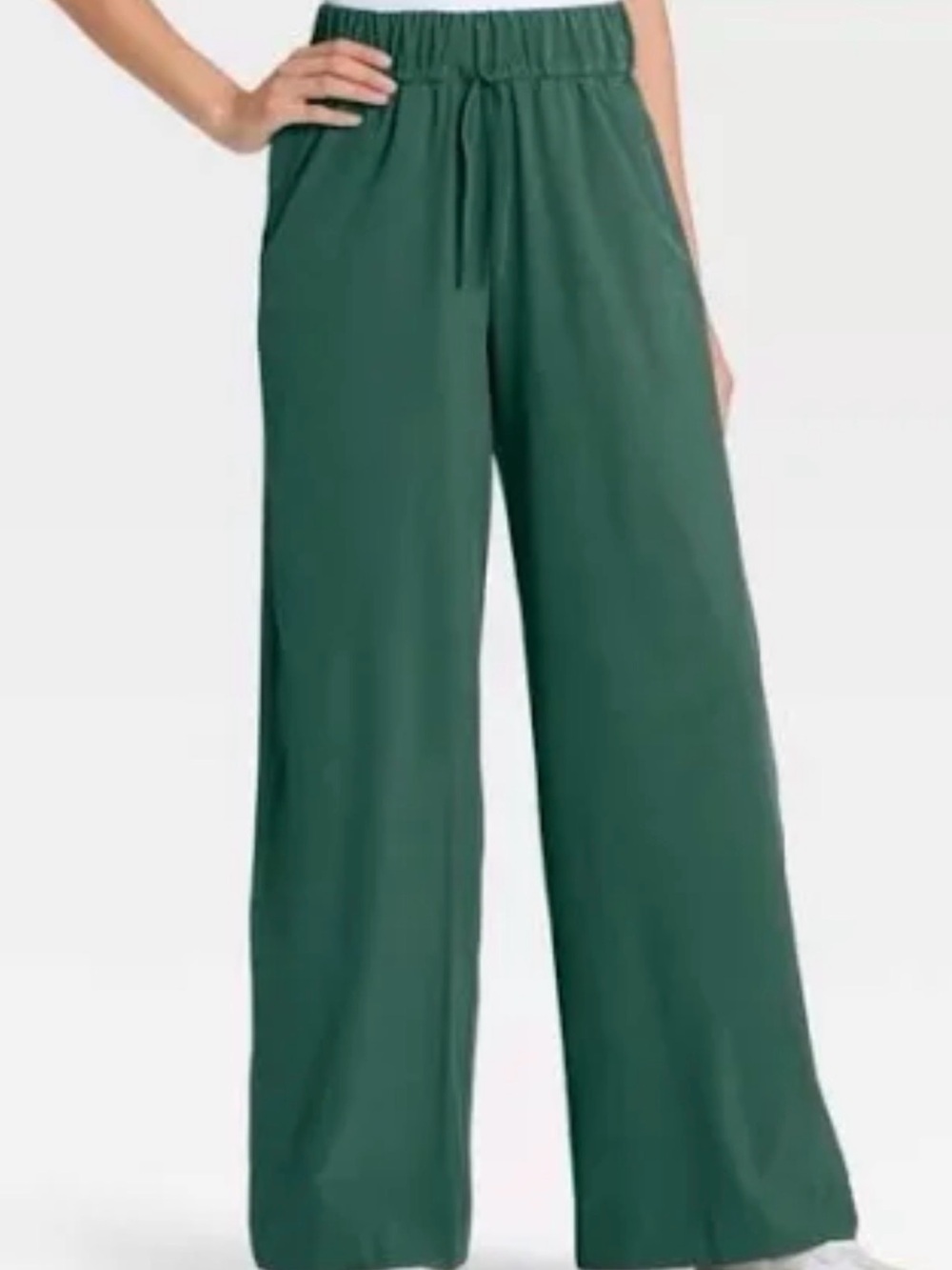 Elastic-Waist Wide Leg Pants in Forest Green